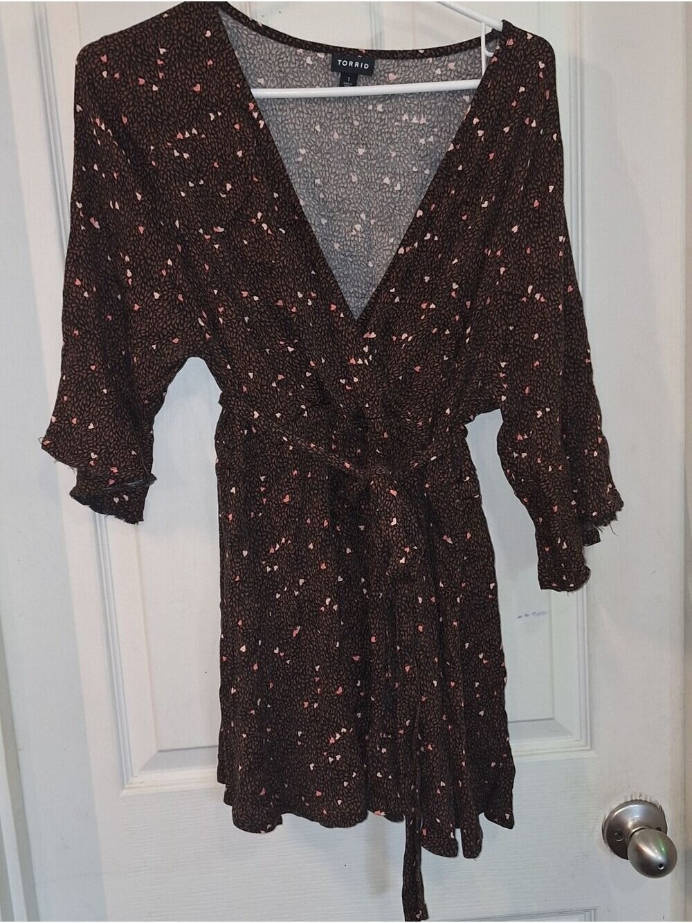 Torrid Brown Hearts V-Neck Wrap Top Size 1